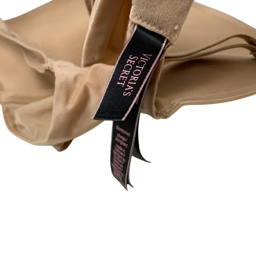 Victoria's Secret Bombshell Plunge Push Up Bra Nude Beige 32AA Padded